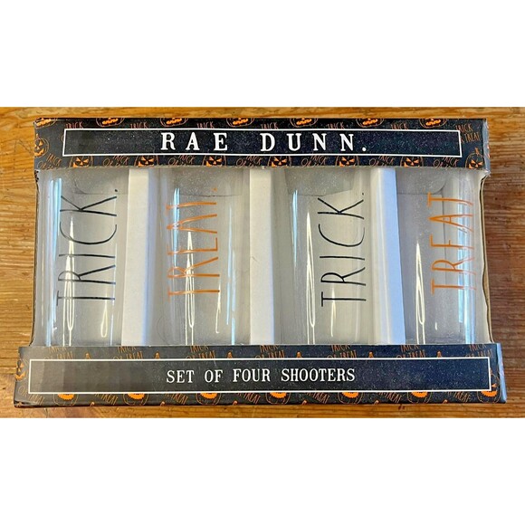 Rae Dunn Halloween Shot Glass Set of 4 Shooters Glasses NIB Trick Treat - Picture 1 of 3
